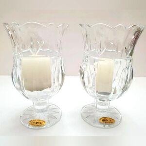 2 Block Crystal Tulip Green Vase/ Candle Holder